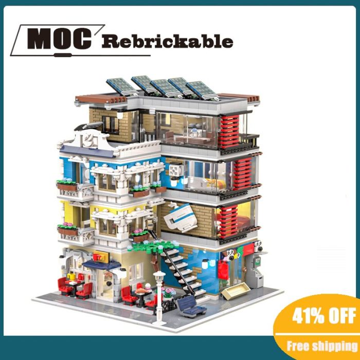 3446PCS Hot Sale Street View Modular Building Corner Cafe Pet Shop and House DIY Children Toy - LEPIN LEPIN Store