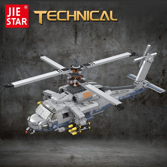 61049 1264pcs Jiestar Moc High tech Shipborne Helicopter Fighter Military Aircraft Technical Model Building Blocks Boy - LEPIN LEPIN Store