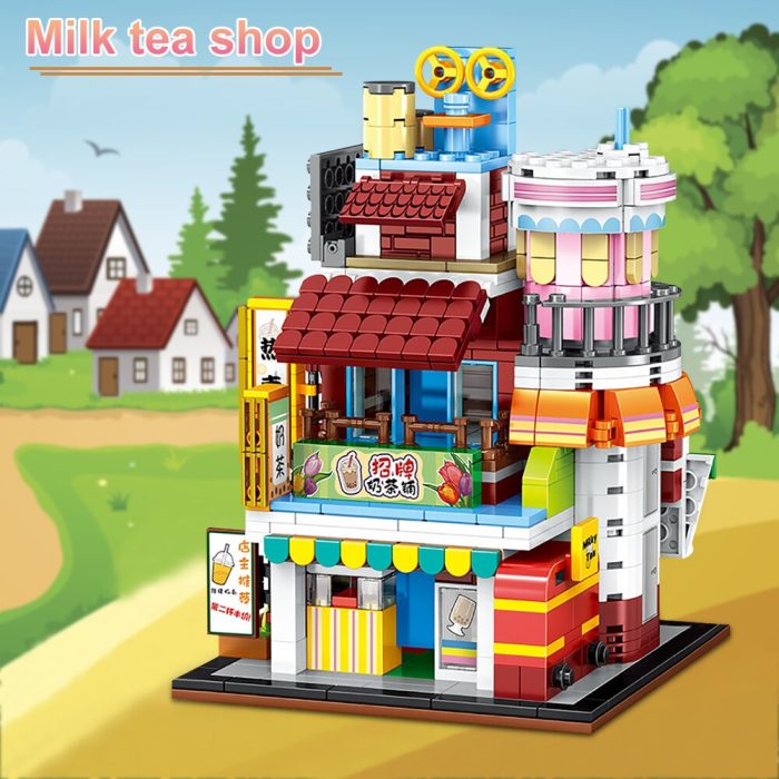 BZDA City Mini 4in1 Street View Building Blocks Convenience Store Milk Tea Shop Assembled Bricks Children 1 - LEPIN LEPIN Store