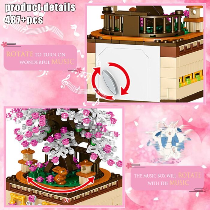 BZDA City Street View Cherry Blossom Tree Music Box Rotating Sakura Engineering Building Blocks Toys For 3 - LEPIN LEPIN Store