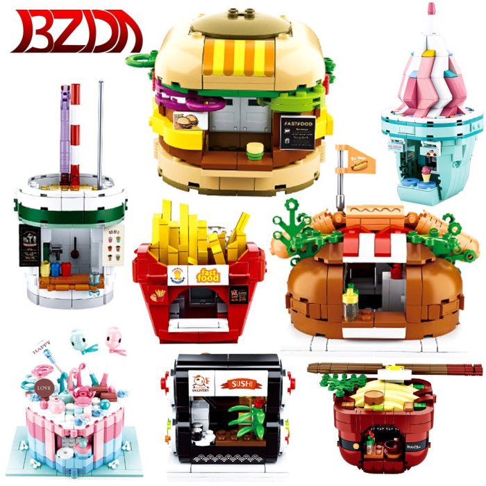 BZDA City Street View Food Court Building Block Burger House Bricks Hot Dog House Model Fries - LEPIN LEPIN Store