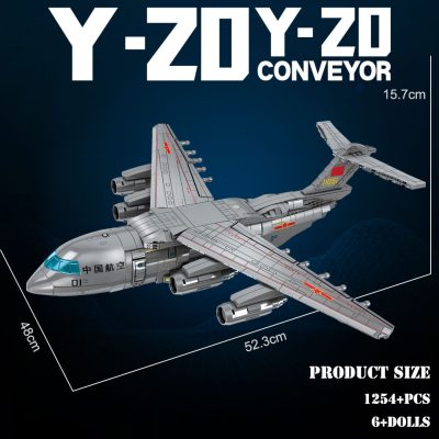 BZDA Military WW2 Large Transport Aircraft Fighter Building Blocks High tech Y 20 Plane Educational Bricks 1 - LEPIN LEPIN Store