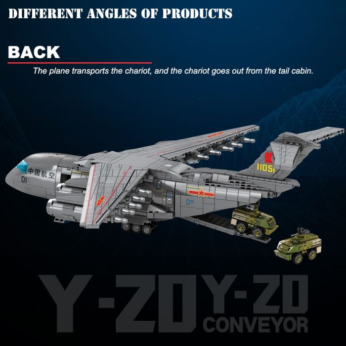 BZDA Military WW2 Large Transport Aircraft Fighter Building Blocks High tech Y 20 Plane Educational Bricks 3 - LEPIN LEPIN Store