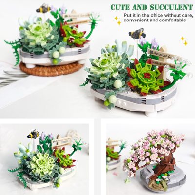 BZDA Mini Block Pink Cherry Blossom DIY Succulents Potted Flowers Assembled Building Blocks Plants Women Gift 3 - LEPIN LEPIN Store