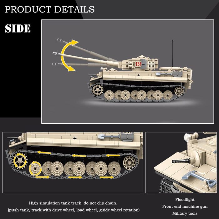 BZDA WW2 German Military Tiger Style Main Battle Tank Miniaturas Building Blocks MOC Panzer Tank Model 4 - LEPIN LEPIN Store