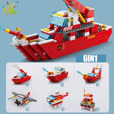 HUIQIBAO 1000pcs 6in1 City Fire Station Ship Truck Model Building Blocks Firefighting Boat Set Bricks Toy 4 - LEPIN LEPIN Store