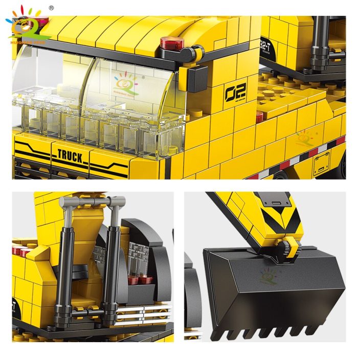 HUIQIBAO 1000pcs 6in1 Engineering Crane Truck Building Blocks City Construction Bricks Bulldozer Car Set For Children 5 - LEPIN LEPIN Store