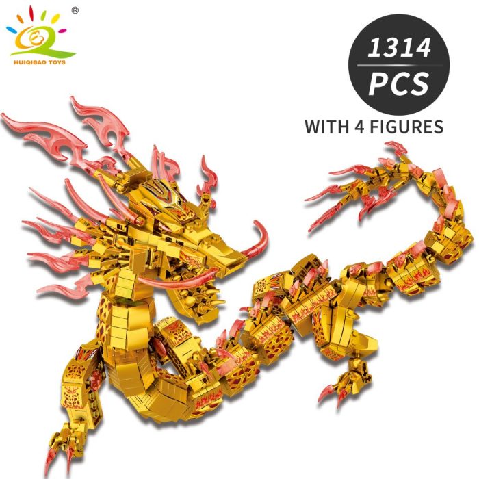 HUIQIBAO 1314PCS Gold Ninja Dragon Model Building Blocks with 4 Figures City Bricks Educational Toy For 1 - LEPIN LEPIN Store