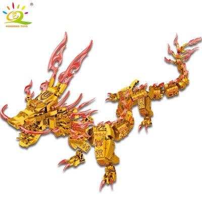 HUIQIBAO 1314PCS Gold Ninja Dragon Model Building Blocks with 4 Figures City Bricks Educational Toy For 2 - LEPIN LEPIN Store