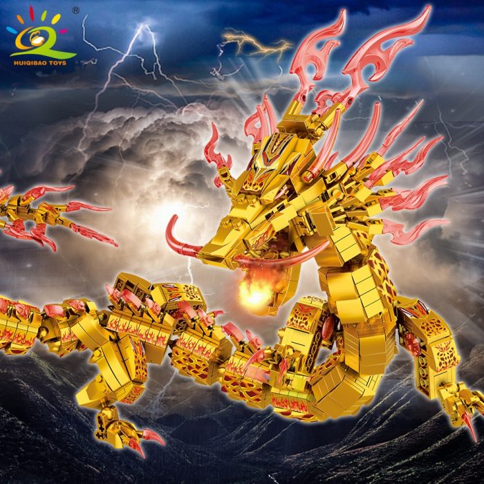 HUIQIBAO 1314PCS Gold Ninja Dragon Model Building Blocks with 4 Figures City Bricks Educational Toy For - LEPIN LEPIN Store