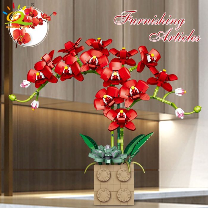 HUIQIBAO 1369Pcs Orchid Flower Bouquet Series Building Block MOC 5 Colors Bonsai DIY Assembly Bricks Toy 1 - LEPIN LEPIN Store