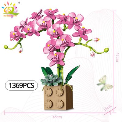 HUIQIBAO 1369Pcs Orchid Flower Bouquet Series Building Block MOC 5 Colors Bonsai DIY Assembly Bricks Toy 2 - LEPIN LEPIN Store