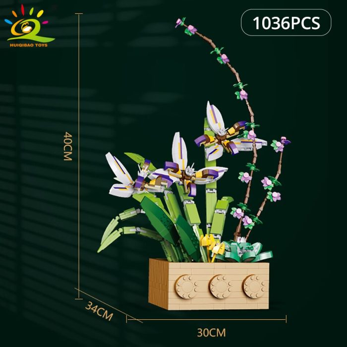 HUIQIBAO 1369Pcs Orchid Flower Bouquet Series Building Block MOC 5 Colors Bonsai DIY Assembly Bricks Toy 3 - LEPIN LEPIN Store