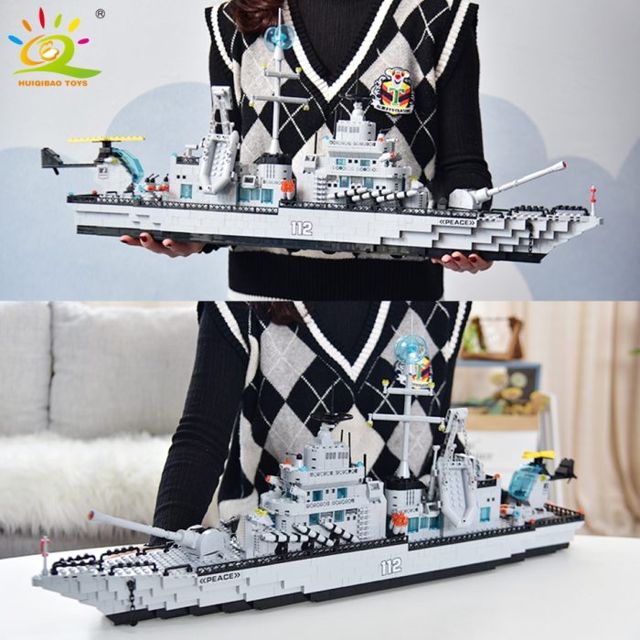 HUIQIBAO 1560pcs Military 6in1 Aircraft Warship Cruiser Building Blocks Helicopter Ship Plane Army Bricks Set City 1 - LEPIN LEPIN Store