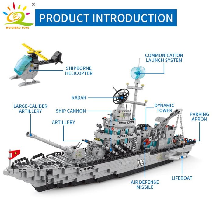 HUIQIBAO 1560pcs Military 6in1 Aircraft Warship Cruiser Building Blocks Helicopter Ship Plane Army Bricks Set City 3 - LEPIN LEPIN Store