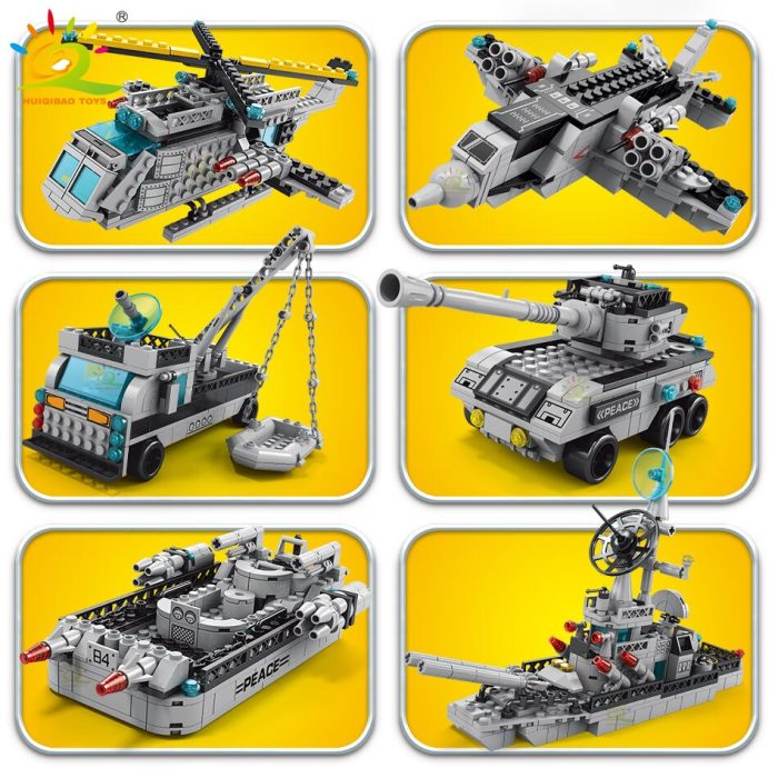 HUIQIBAO 1560pcs Military 6in1 Aircraft Warship Cruiser Building Blocks Helicopter Ship Plane Army Bricks Set City 4 - LEPIN LEPIN Store