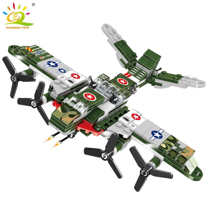 HUIQIBAO 423PCS 8in1 WW2 Combat Airplane Building Blocks Plane Model Military Army Bricks City Constrution Children 1 - LEPIN LEPIN Store