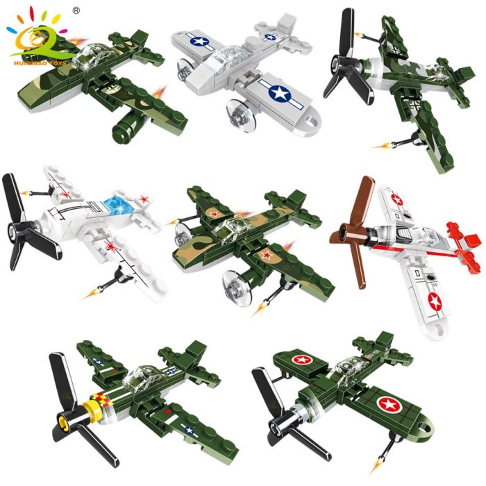 HUIQIBAO 423PCS 8in1 WW2 Combat Airplane Building Blocks Plane Model Military Army Bricks City Constrution Children 4 - LEPIN LEPIN Store