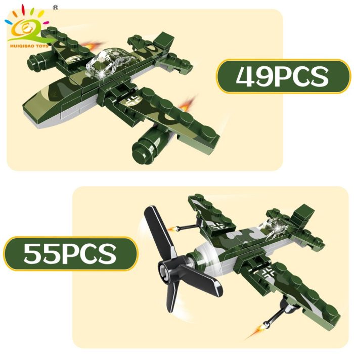 HUIQIBAO 423PCS 8in1 WW2 Combat Airplane Building Blocks Plane Model Military Army Bricks City Constrution Children 5 - LEPIN LEPIN Store