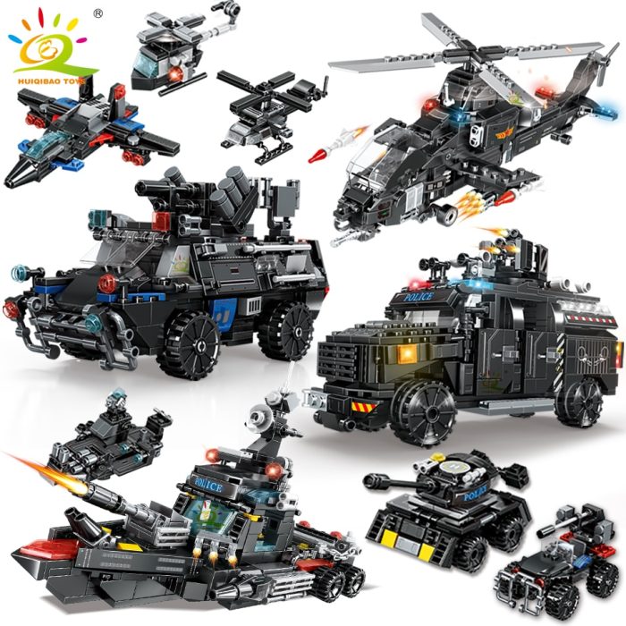 HUIQIBAO 4in1 Swat Police Series Building Blocks with Policeman Bricks Truck Ship Car City Construction Toys - LEPIN LEPIN Store