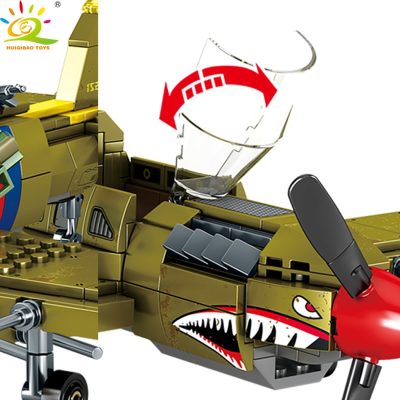 HUIQIBAO 649pcs WW2 US Army P 40 Fighter Building Block Airplane Military City Olane Truck Car 4 - LEPIN LEPIN Store