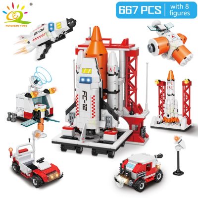 HUIQIBAO 667PCS 8in1 Space Aviation Manned Rocket Building Blocks 8 Astronaut Figure City Aerospace Model Bricks 1 - LEPIN LEPIN Store