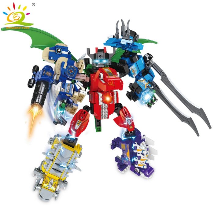 HUIQIBAO 672pcs 6in1 Armor Transformation Dinosaur Robot Building Blocks Dino Mecha Bricks City Construction Toys for 3 - LEPIN LEPIN Store