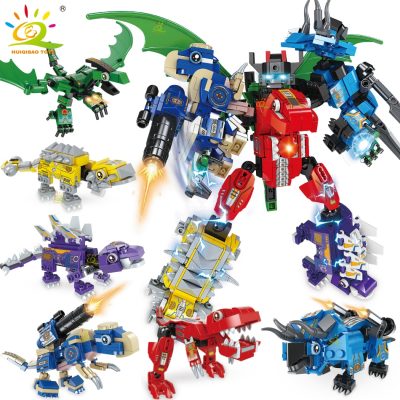 HUIQIBAO 672pcs 6in1 Armor Transformation Dinosaur Robot Building Blocks Dino Mecha Bricks City Construction Toys for - LEPIN LEPIN Store