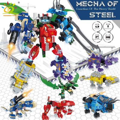 HUIQIBAO 672pcs 6in1 Armor Transformation Dinosaur Robot Building Blocks Dino Mecha Bricks City Construction Toys for 5 - LEPIN LEPIN Store