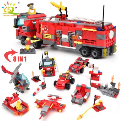 HUIQIBAO 678pcs 8in1 City Fire Truck Model Building Blocks Firefighting Set Fireman Figures Bricks Construction Toy 2 - LEPIN LEPIN Store