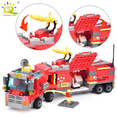 HUIQIBAO 678pcs 8in1 City Fire Truck Model Building Blocks Firefighting Set Fireman Figures Bricks Construction Toy 4 - LEPIN LEPIN Store