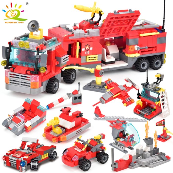 HUIQIBAO 678pcs 8in1 City Fire Truck Model Building Blocks Firefighting Set Fireman Figures Bricks Construction Toy - LEPIN LEPIN Store