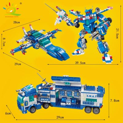 HUIQIBAO 700PCS 8in1 City Police Command Trucks Building Blocks Policeman Robot Car Helicopter Model Bricks Toys 2 - LEPIN LEPIN Store