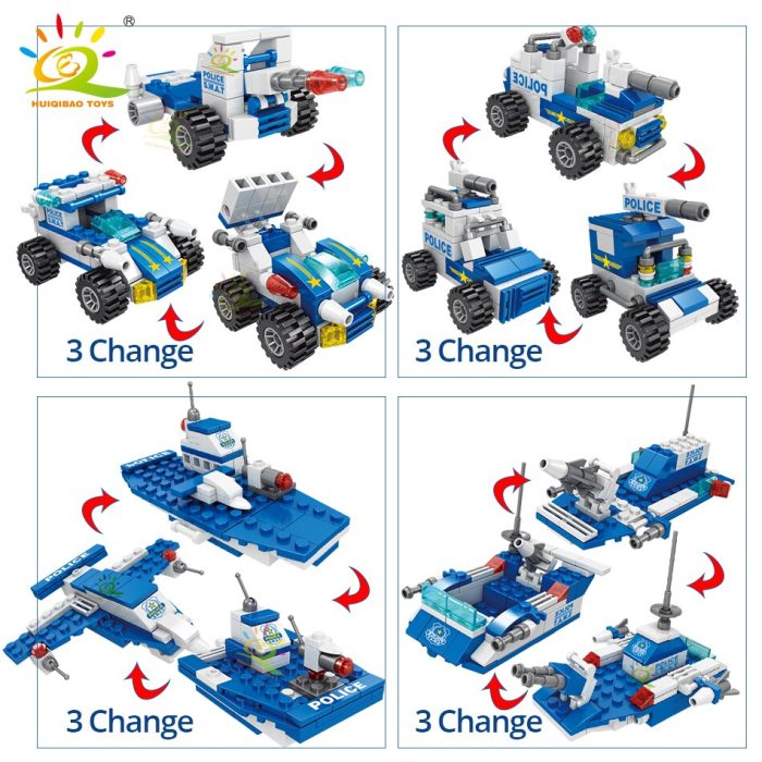 HUIQIBAO 700PCS 8in1 City Police Command Trucks Building Blocks Policeman Robot Car Helicopter Model Bricks Toys 4 - LEPIN LEPIN Store