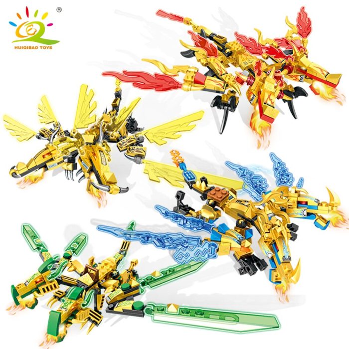 HUIQIBAO 727PCS Gold Ninja Mecha Model Building Blocks 4 in 1 Dragon Robot with Figures City 2 - LEPIN LEPIN Store