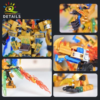 HUIQIBAO 727PCS Gold Ninja Mecha Model Building Blocks 4 in 1 Dragon Robot with Figures City 4 - LEPIN LEPIN Store