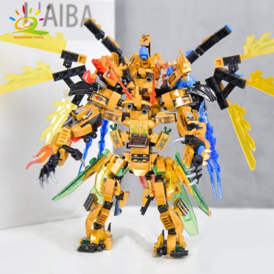 HUIQIBAO 727PCS Gold Ninja Mecha Model Building Blocks 4 in 1 Dragon Robot with Figures City - LEPIN LEPIN Store