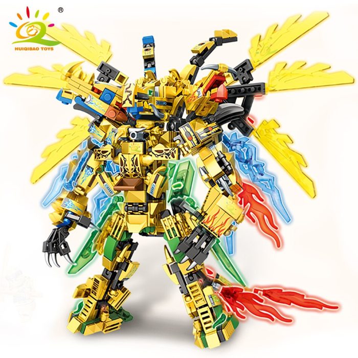 HUIQIBAO 727PCS Gold Ninja Mecha Model Building Blocks 4 in 1 Dragon Robot with Figures City 5 - LEPIN LEPIN Store