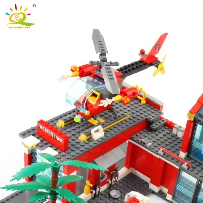 HUIQIBAO 774pcs Fire Station Model Building Blocks Truck Helicopter Firefighter Bricks City Educational Toys For Children 5 - LEPIN LEPIN Store