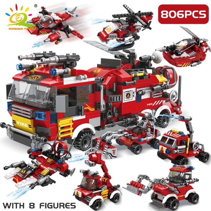 HUIQIBAO 806pcs 8in1 City Fire Truck Model Building Blocks Firefighting Set Fireman Figures Bricks Construction Toy 1 - LEPIN LEPIN Store