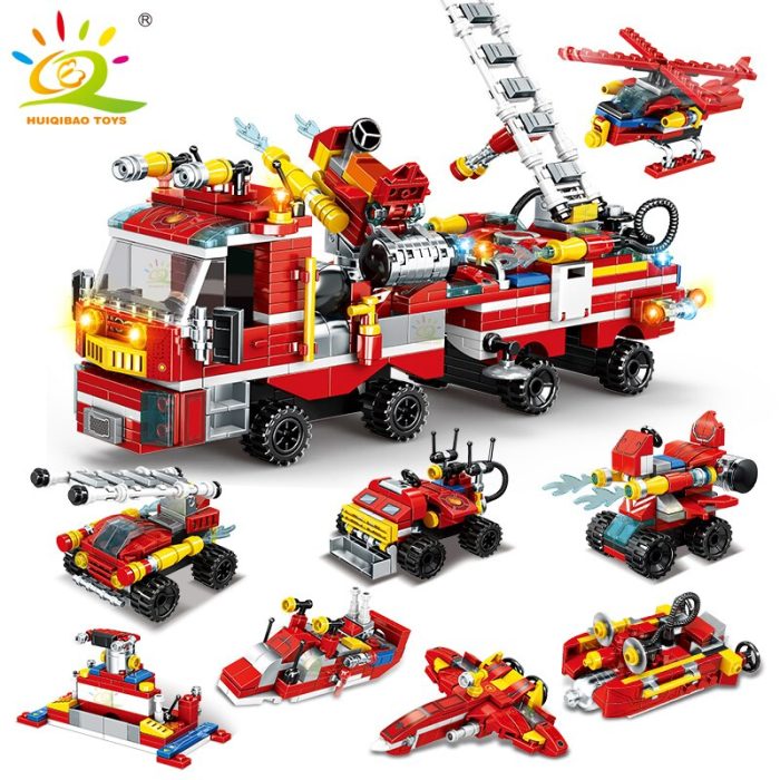 HUIQIBAO 806pcs 8in1 City Fire Truck Model Building Blocks Firefighting Set Fireman Figures Bricks Construction Toy 3 - LEPIN LEPIN Store