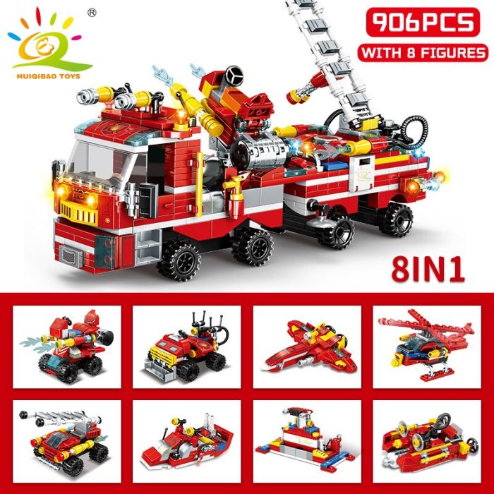 HUIQIBAO 806pcs 8in1 City Fire Truck Model Building Blocks Firefighting Set Fireman Figures Bricks Construction Toy 4 - LEPIN LEPIN Store