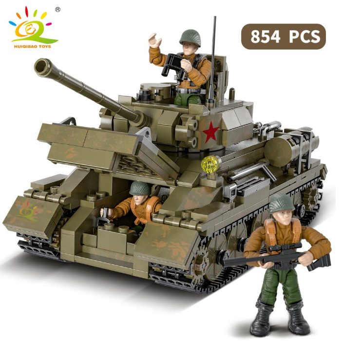 HUIQIBAO 854pcs Military Model Building Blocks WW2 T 34 Medium Tank with 3 Soldier Figures Army 1 - LEPIN LEPIN Store