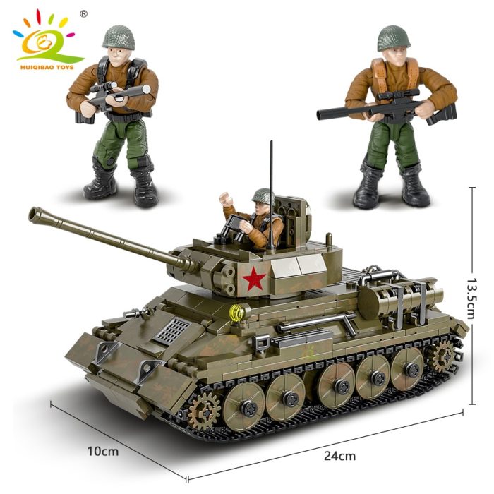 HUIQIBAO 854pcs Military Model Building Blocks WW2 T 34 Medium Tank with 3 Soldier Figures Army 3 - LEPIN LEPIN Store