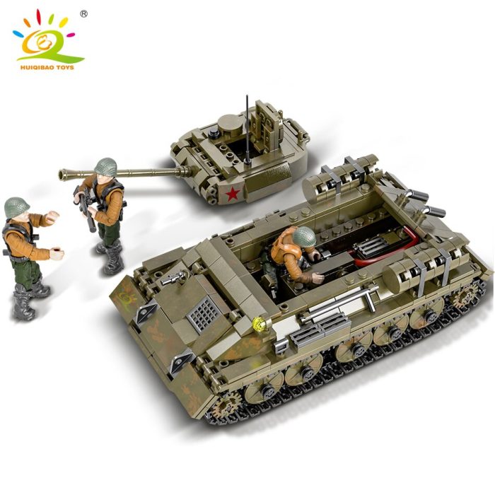 HUIQIBAO 854pcs Military Model Building Blocks WW2 T 34 Medium Tank with 3 Soldier Figures Army 4 - LEPIN LEPIN Store