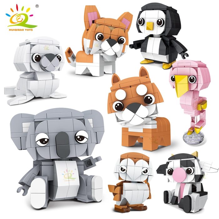 HUIQIBAO 8PCS SET Classic Animal Series Building Block City Creative Koala Penguin Dog MOC Bricks Educational - LEPIN LEPIN Store