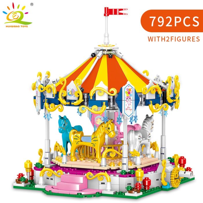 HUIQIBAO Amusement Park 3D Model Micro Building Blocks City Street View Architecture MOC Carousel Mini Bricks 1 - LEPIN LEPIN Store