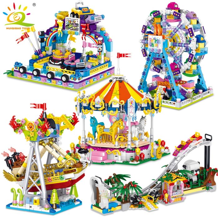 HUIQIBAO Amusement Park 3D Model Micro Building Blocks City Street View Architecture MOC Carousel Mini Bricks - LEPIN LEPIN Store