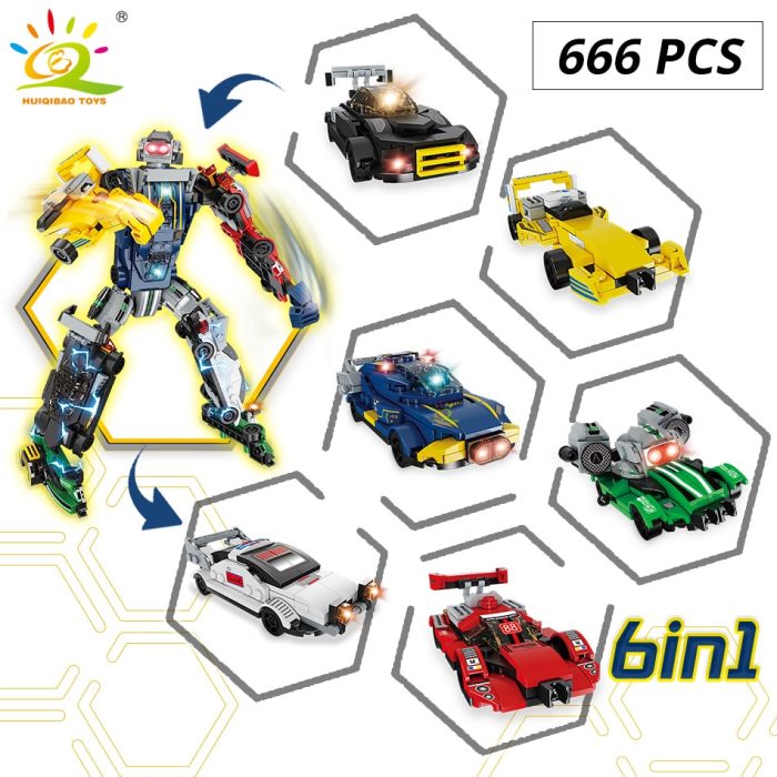 HUIQIBAO City Car Transformation Robot Man Building Blocks Transform Mecha Plane Helicopter Bricks Set Children DIY 1 - LEPIN LEPIN Store