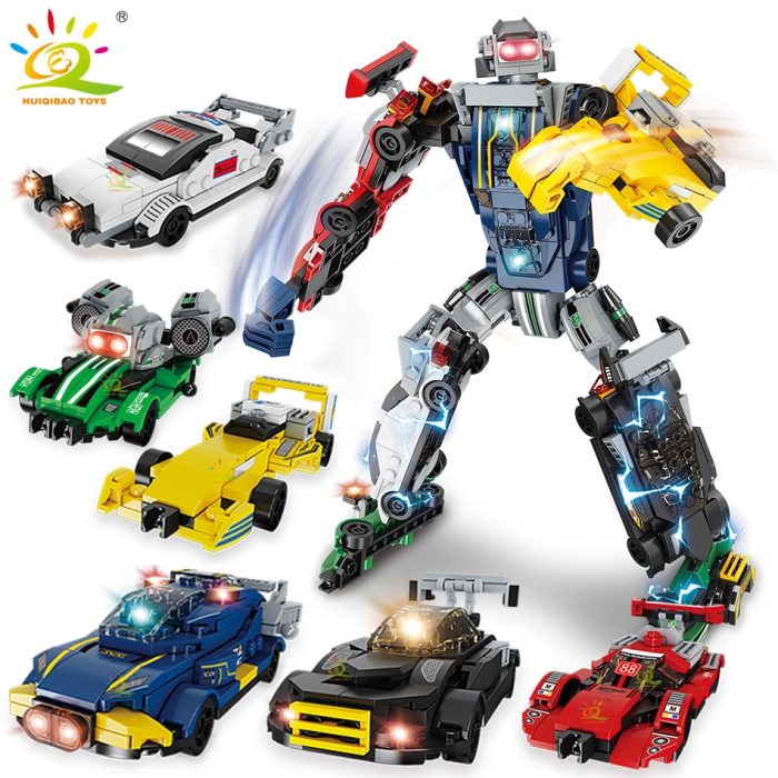 HUIQIBAO City Car Transformation Robot Man Building Blocks Transform Mecha Plane Helicopter Bricks Set Children DIY - LEPIN LEPIN Store